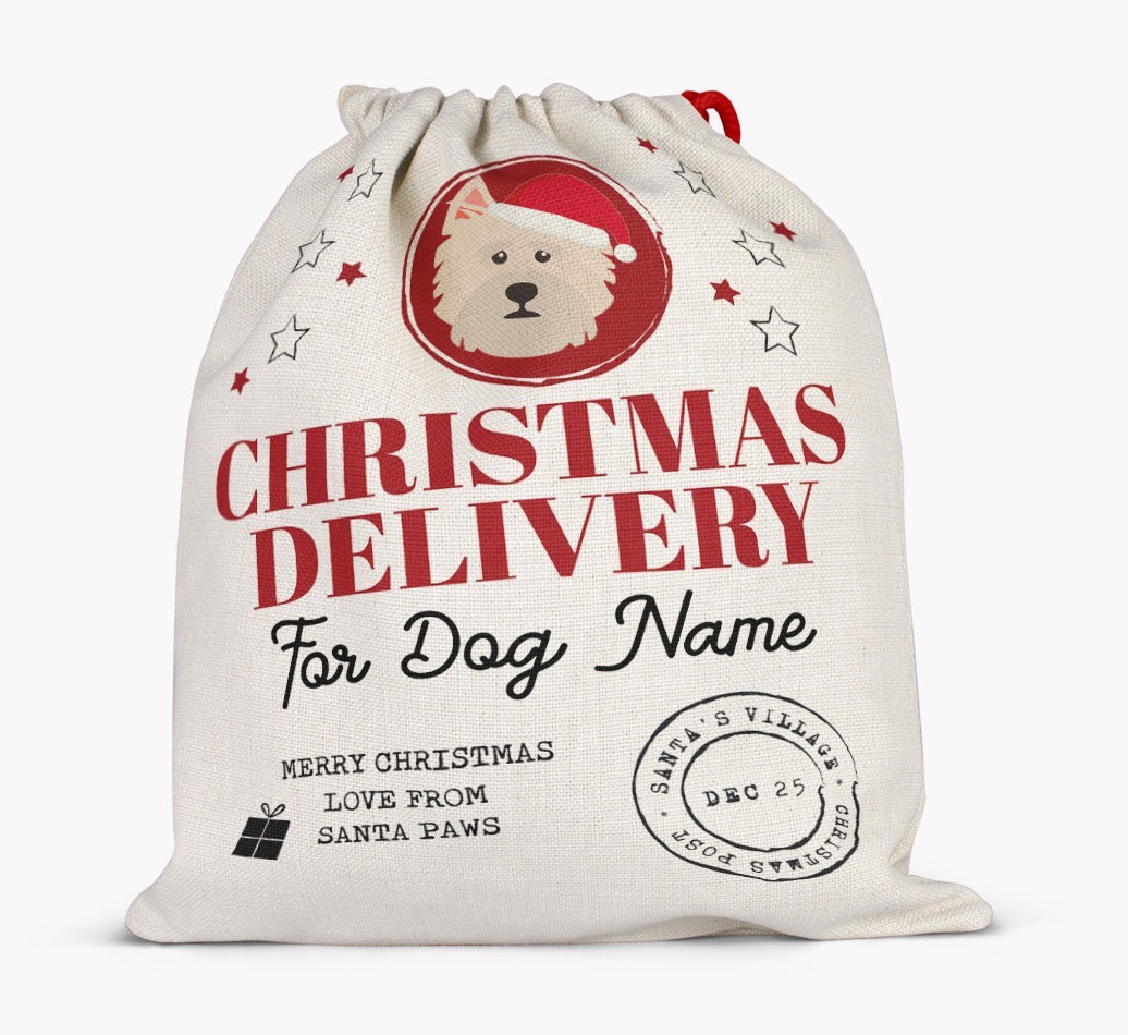 Personalized 'Christmas Delivery for {dogsName}' Santa Sack