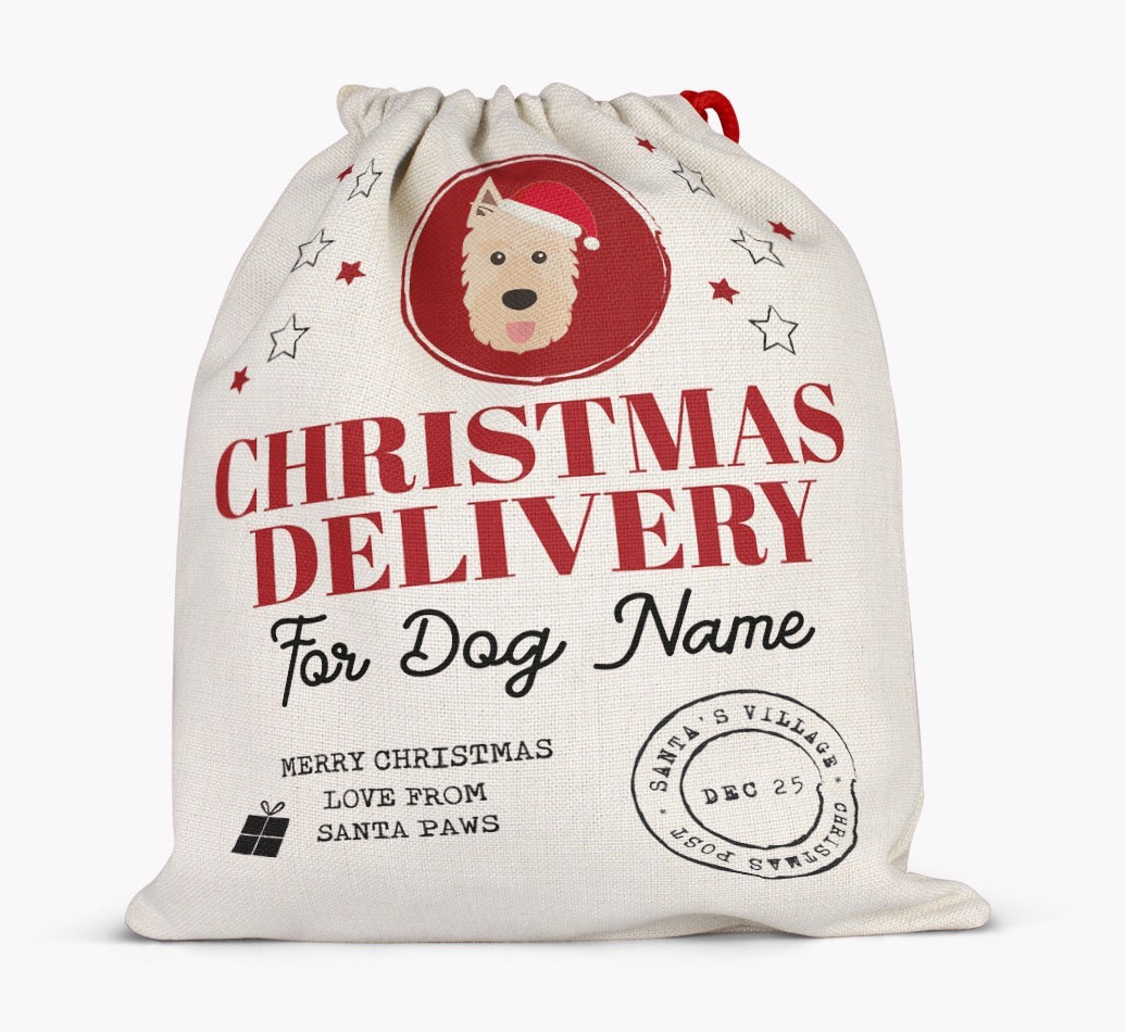Personalized 'Christmas Delivery for {dogsName}' Santa Sack