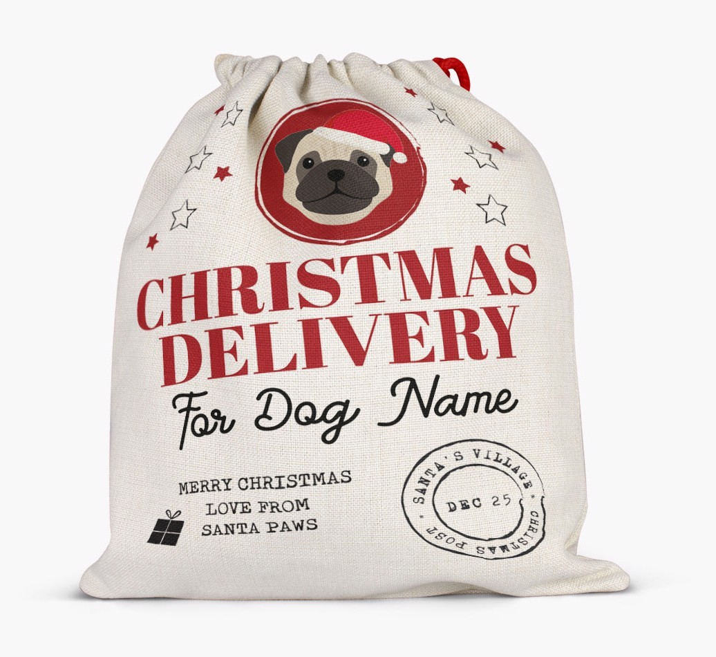 Personalized 'Christmas Delivery for {dogsName}' Santa Sack