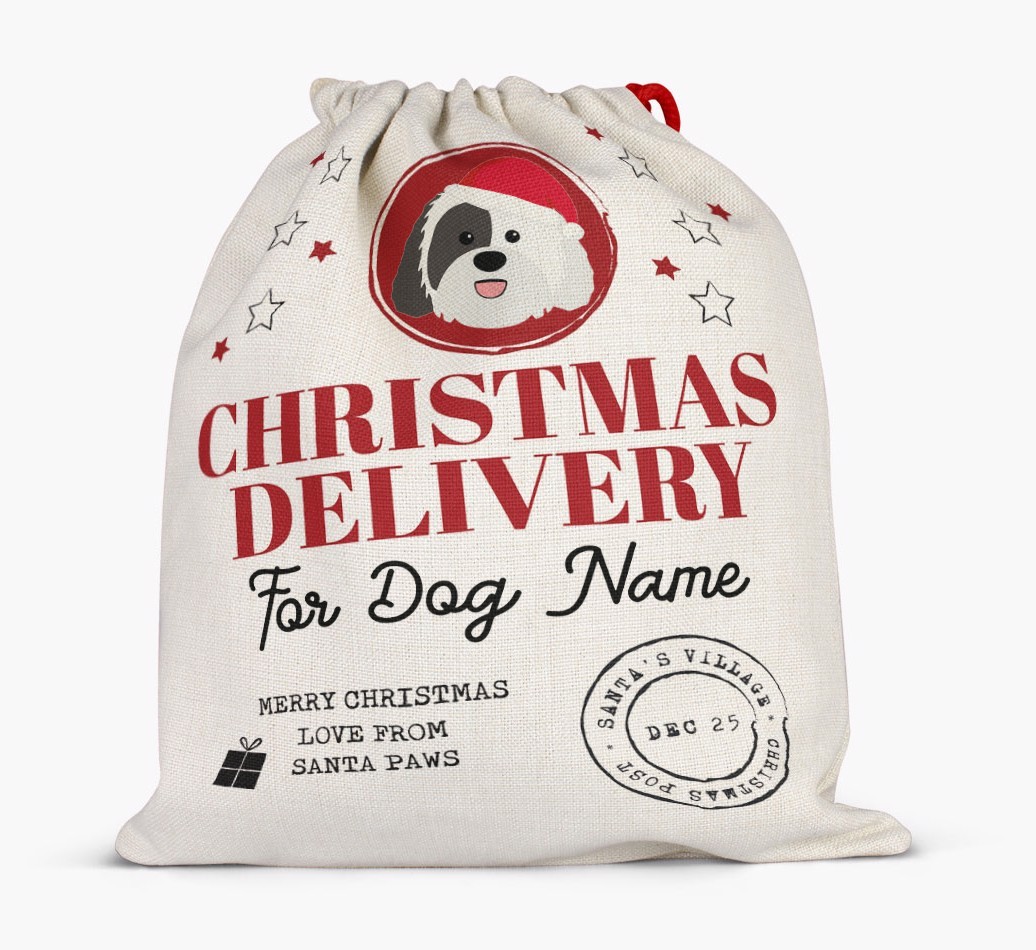 Personalized 'Christmas Delivery for {dogsName}' Santa Sack