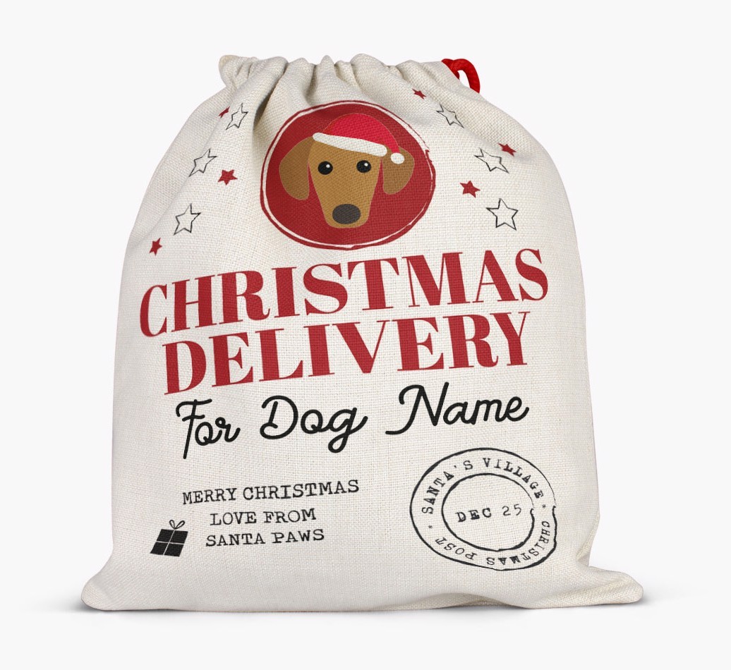 Personalized 'Christmas Delivery for {dogsName}' Santa Sack