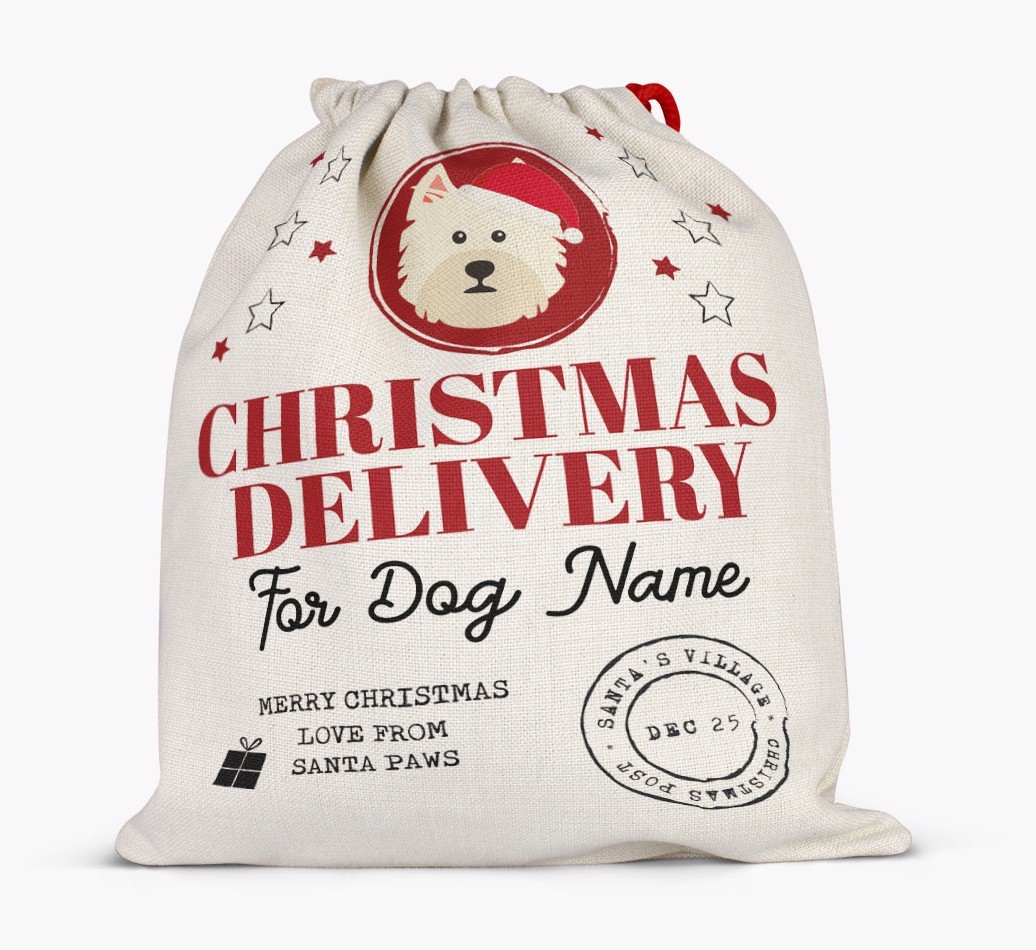 Personalised 'Christmas Delivery for {dogsName}' Santa Sack
