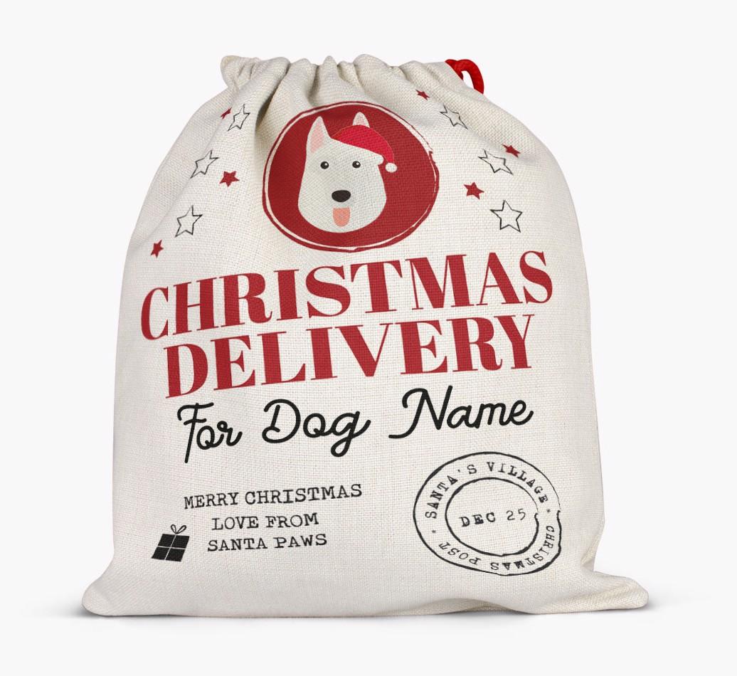 Personalized 'Christmas Delivery for {dogsName}' Santa Sack