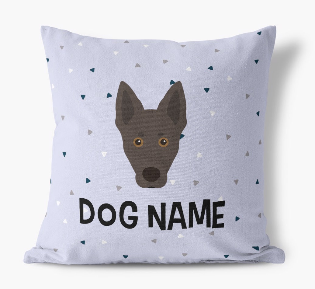 Triangle Pattern with {dogsName}'s Icon: Personalised Canvas Cushion