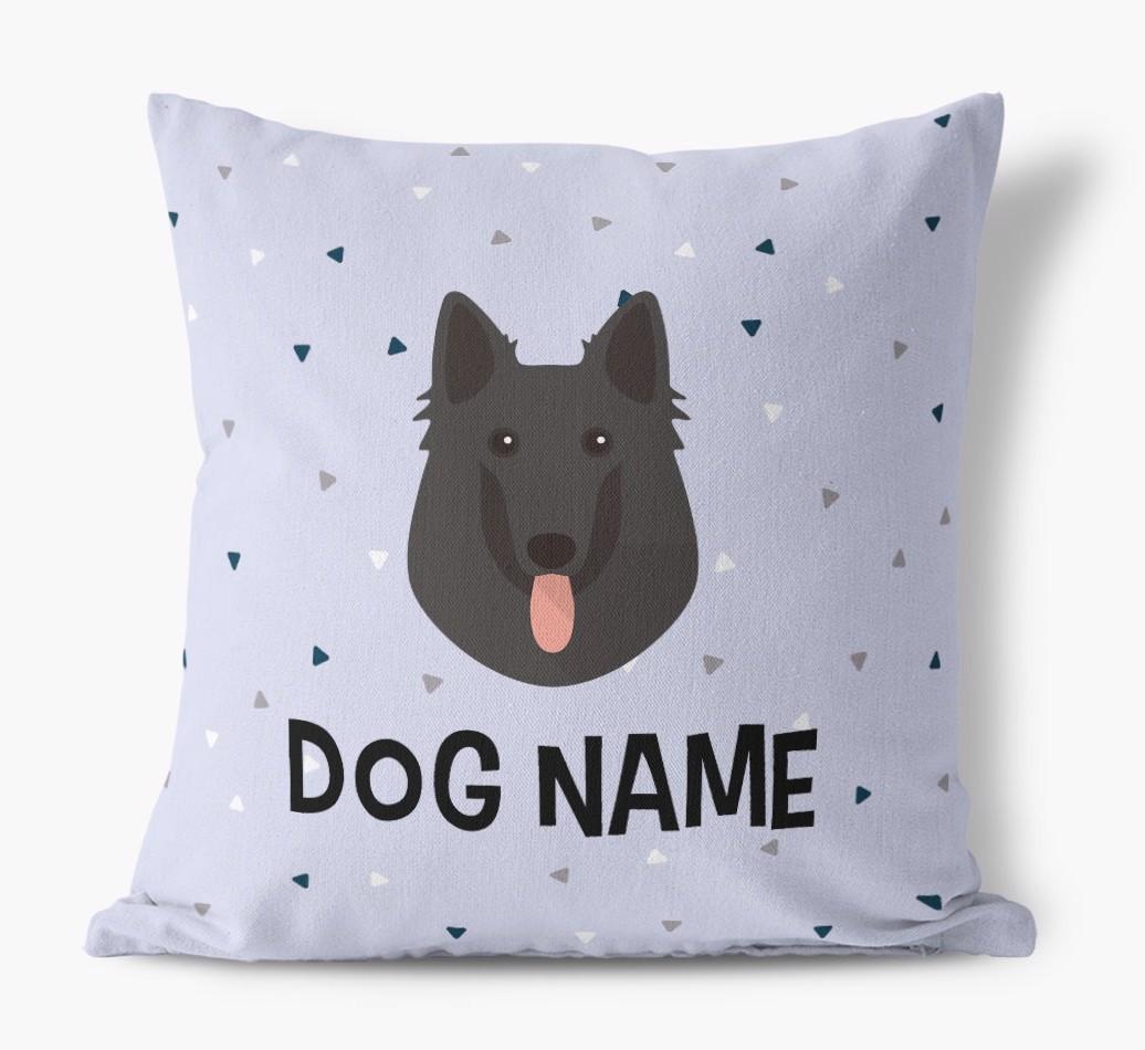 Triangle Pattern with {dogsName}'s Icon: Personalised Canvas Cushion