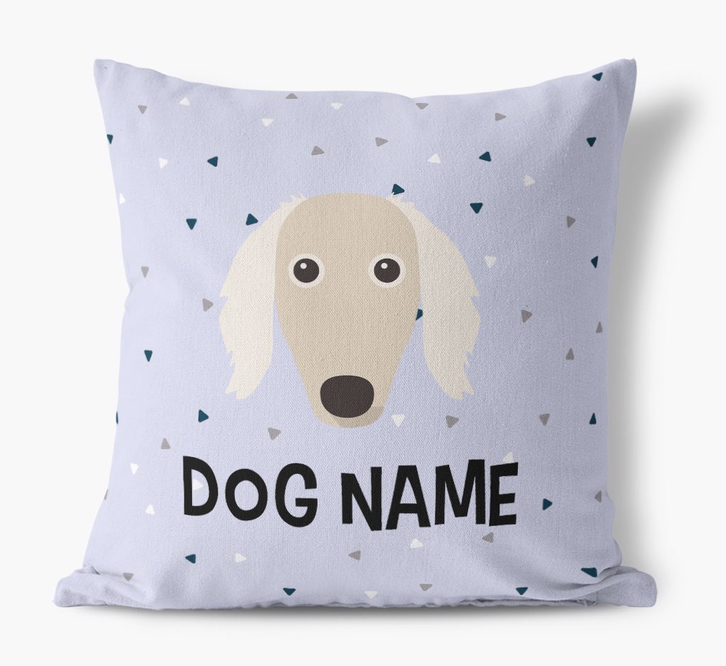 Triangle Pattern with {dogsName}'s Icon: Personalised Canvas Cushion