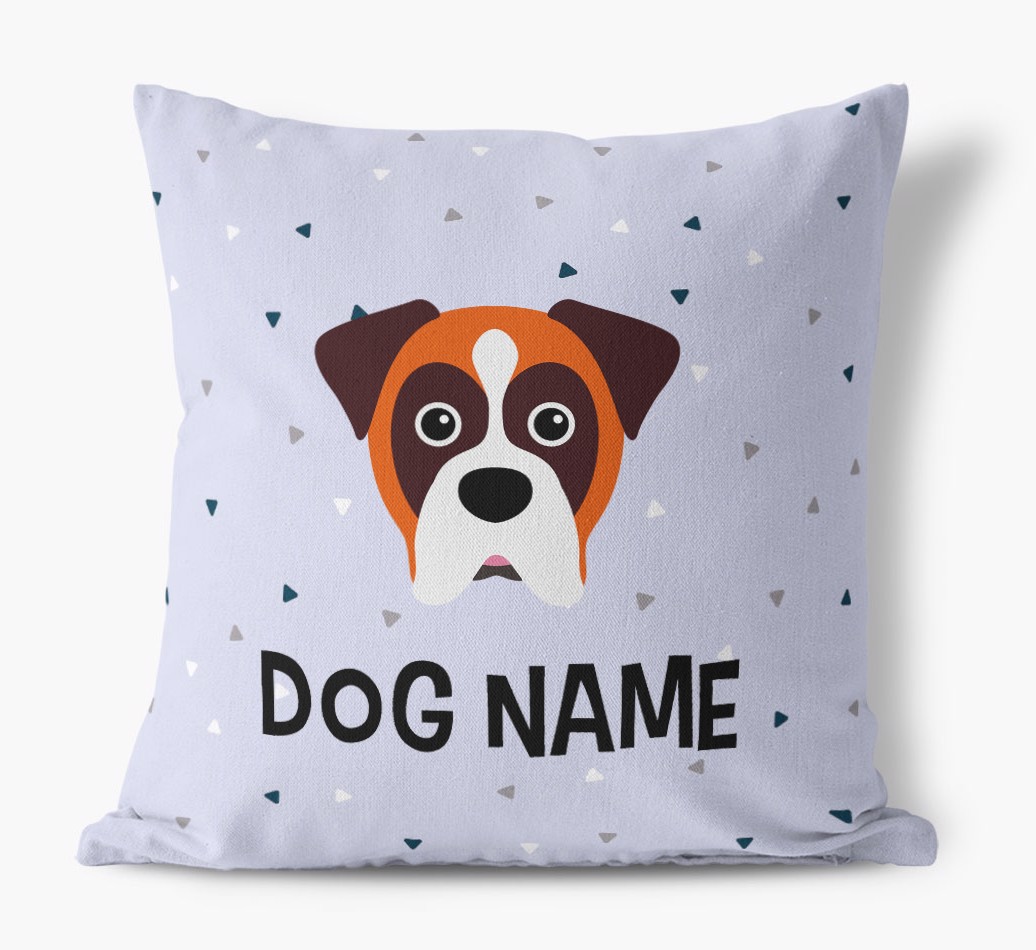 Triangle Pattern with {dogsName}'s Icon: Personalised Canvas Cushion