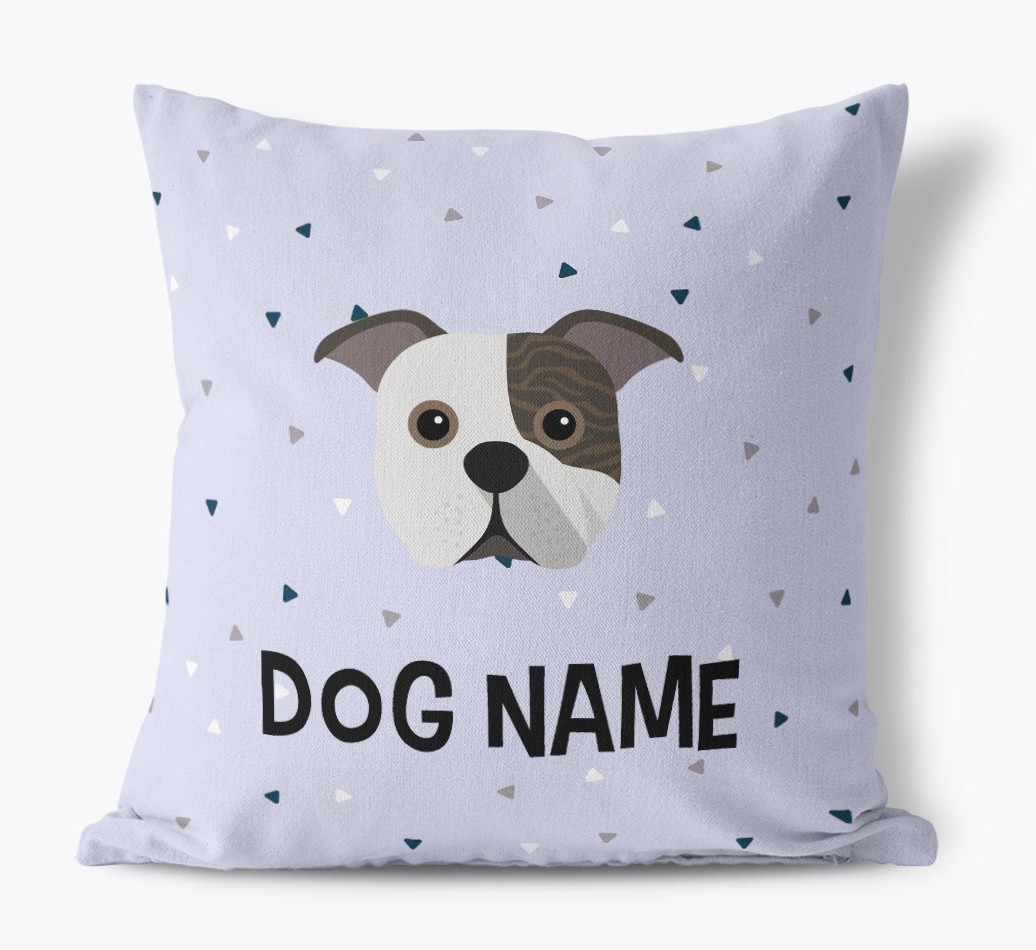 Triangle Pattern with {dogsName}'s Icon: Personalised Canvas Cushion