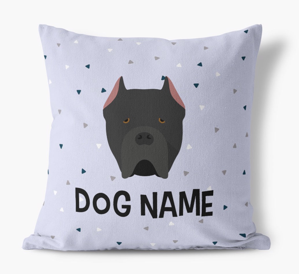 Triangle Pattern with {dogsName}'s Icon: Personalised Canvas Cushion
