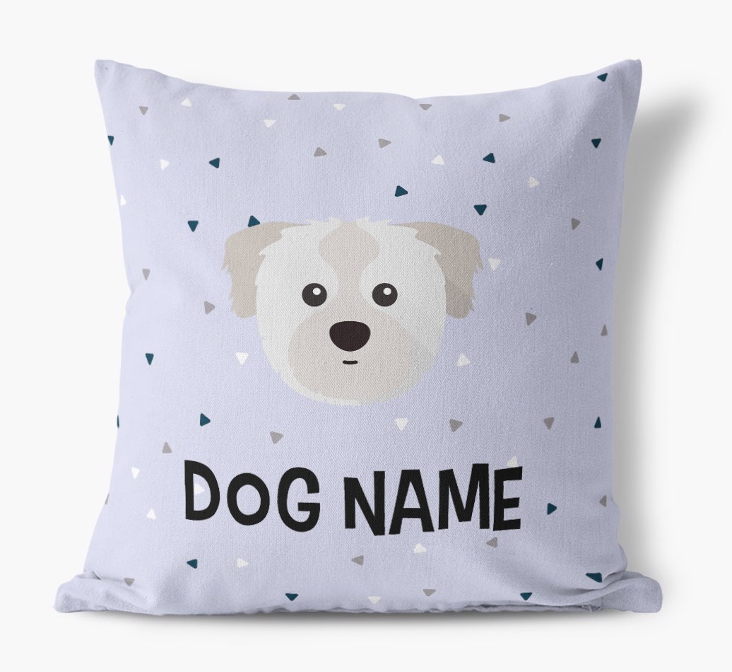 Triangle Pattern with {dogsName}'s Icon: Personalised Canvas Cushion