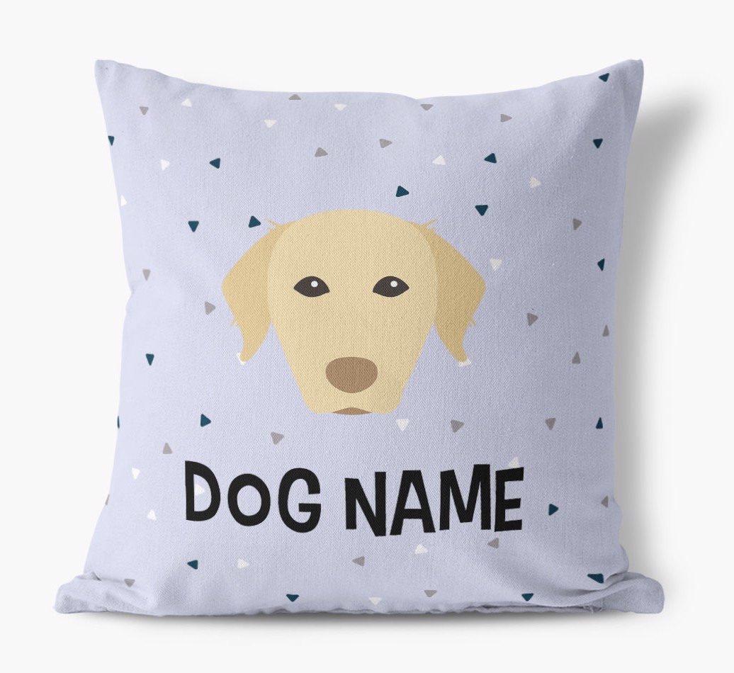 Triangle Pattern with {dogsName}'s Icon: Personalised Canvas Cushion