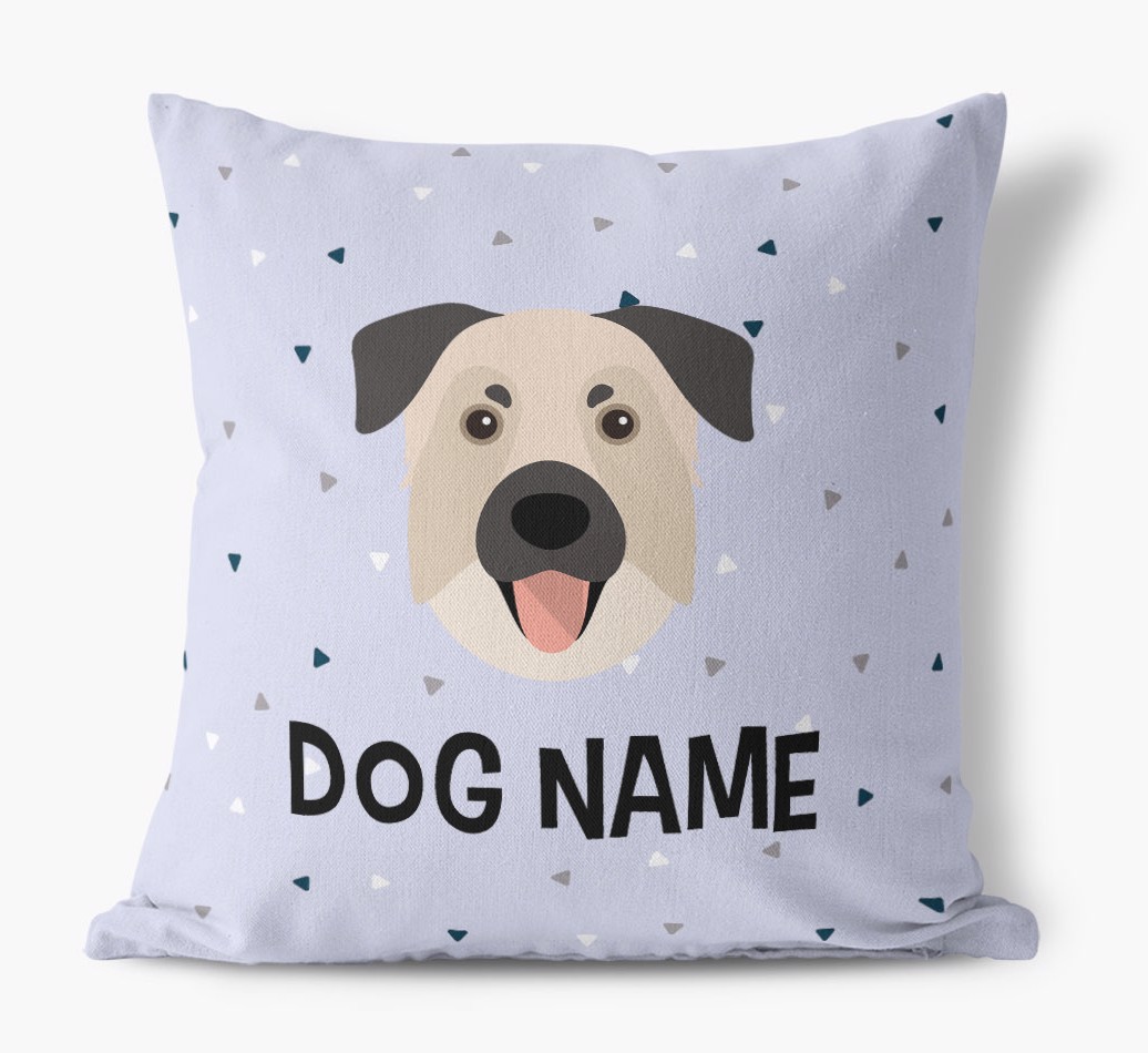 Triangle Pattern with {dogsName}'s Icon: Personalised Canvas Cushion