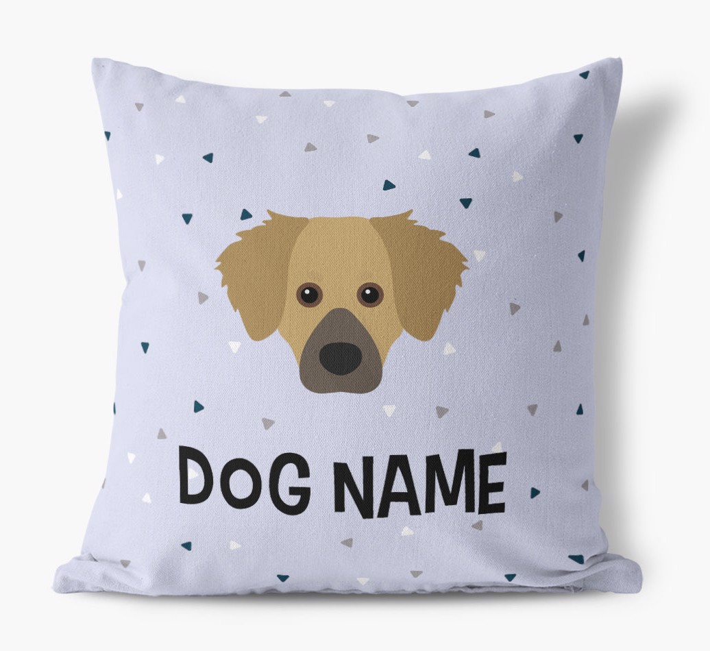 Triangle Pattern with {dogsName}'s Icon: Personalised Canvas Cushion