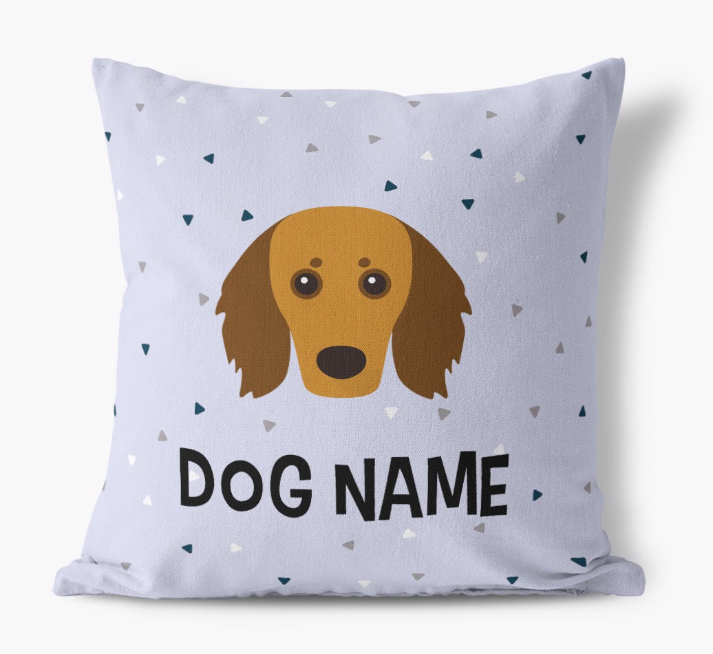 Triangle Pattern with {dogsName}'s Icon: Personalised Canvas Cushion