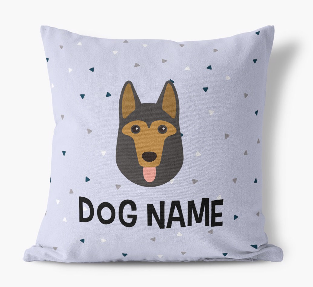 Triangle Pattern with {dogsName}'s Icon: Personalised Canvas Cushion
