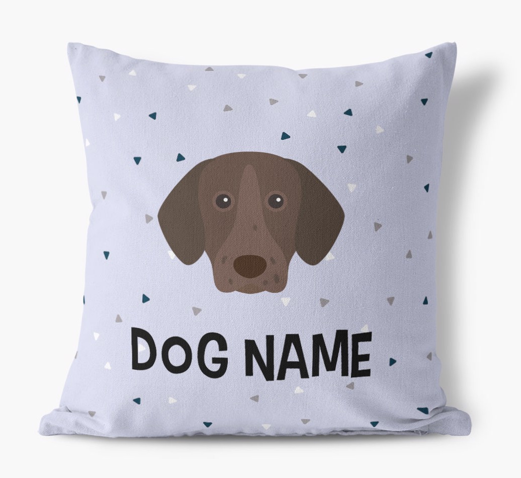 Triangle Pattern with {dogsName}'s Icon: Personalised Canvas Cushion