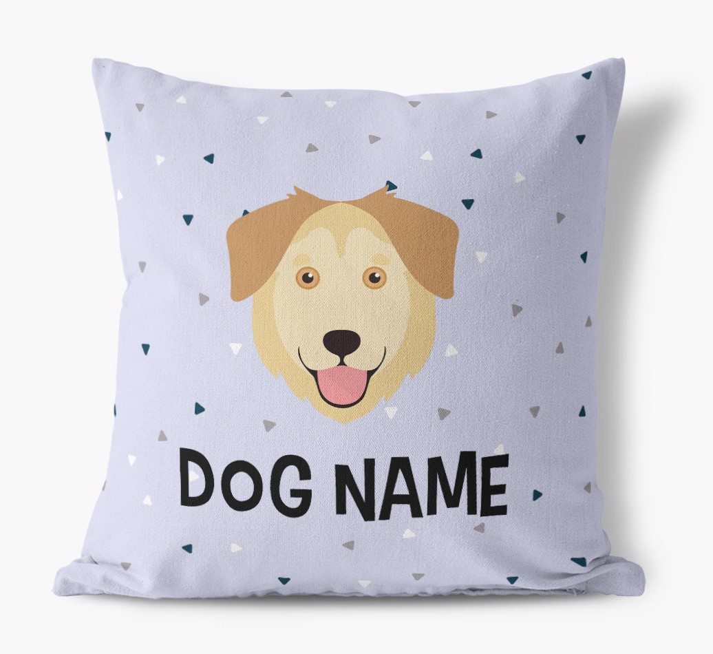 Triangle Pattern with {dogsName}'s Icon: Personalised Canvas Cushion