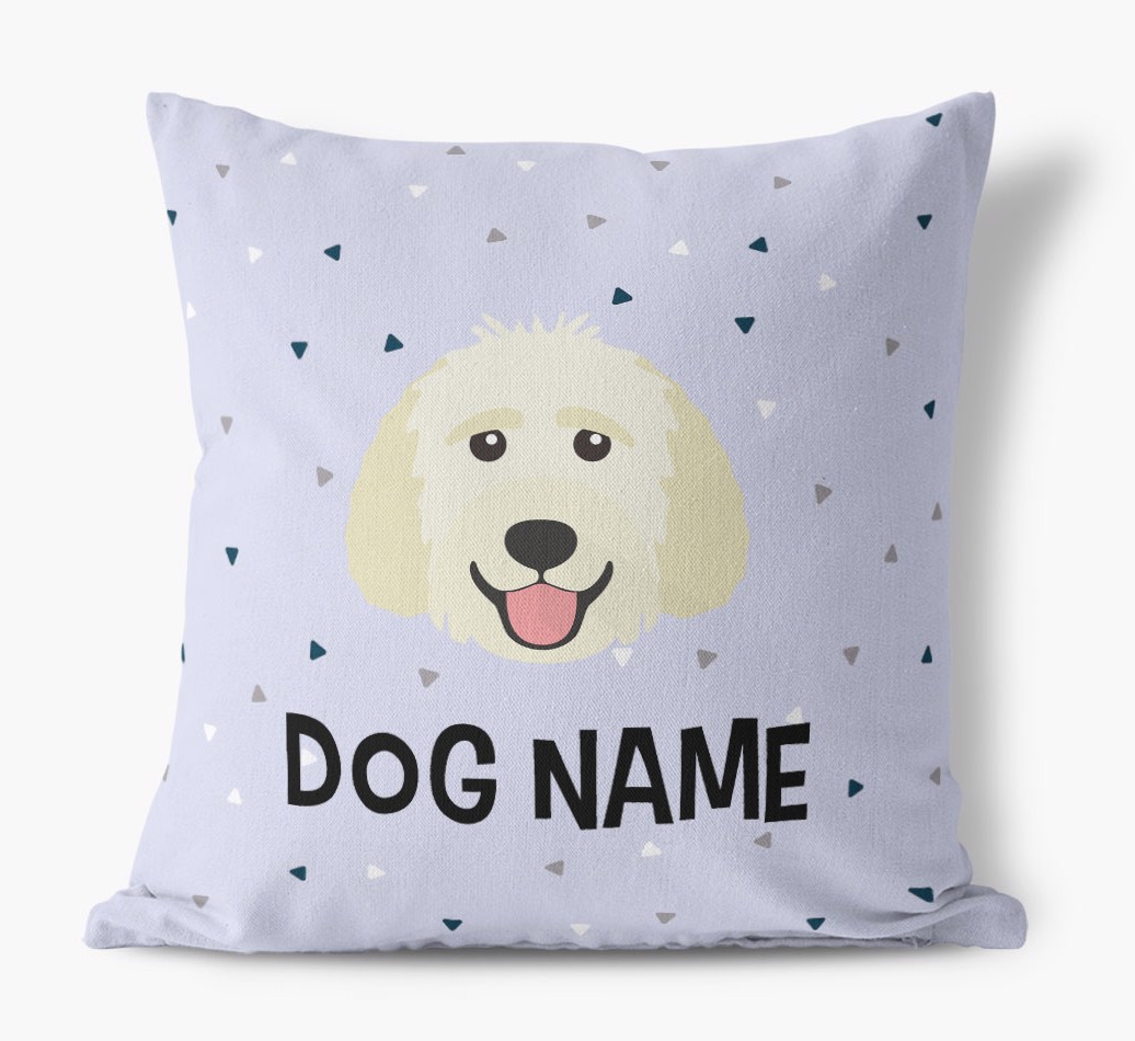 Triangle Pattern with {dogsName}'s Icon: Personalised Canvas Cushion