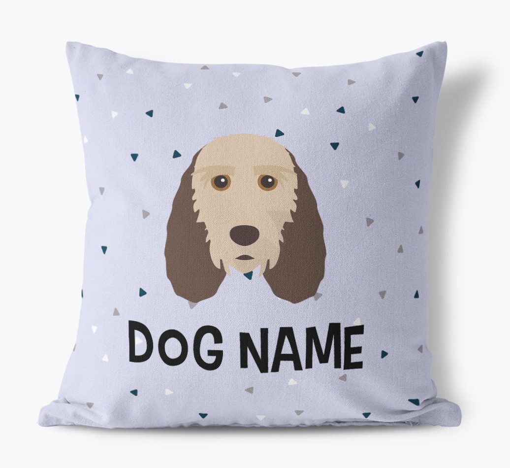 Triangle Pattern with {dogsName}'s Icon: Personalised Canvas Cushion