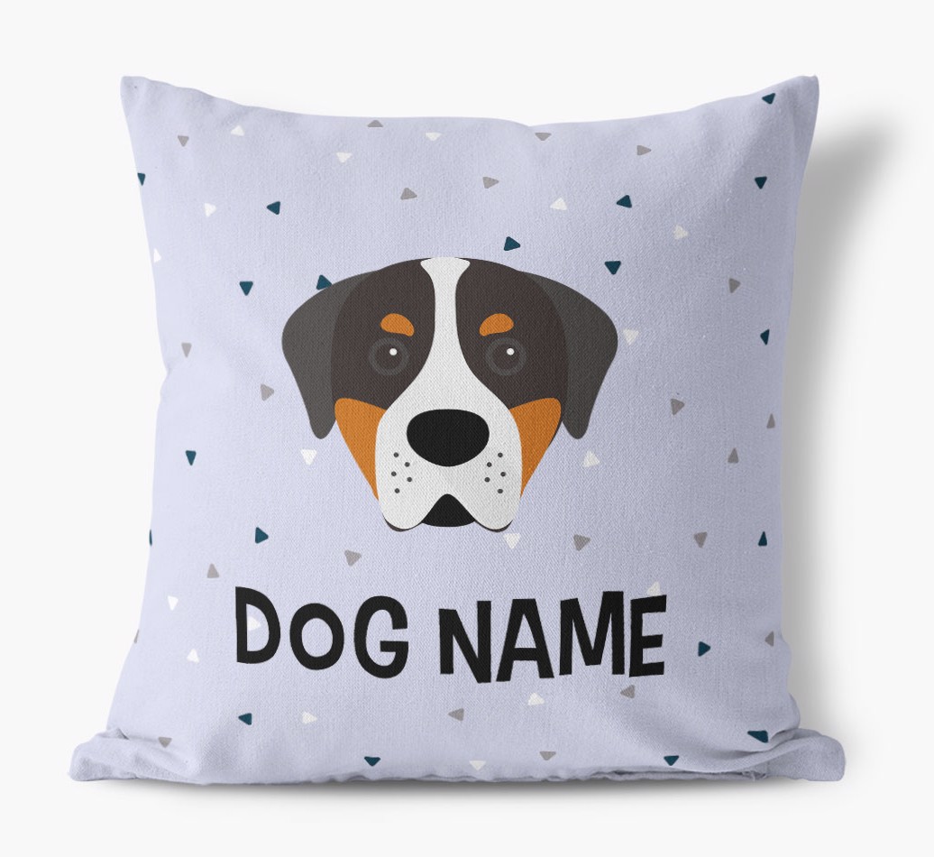 Triangle Pattern with {dogsName}'s Icon: Personalised Canvas Cushion