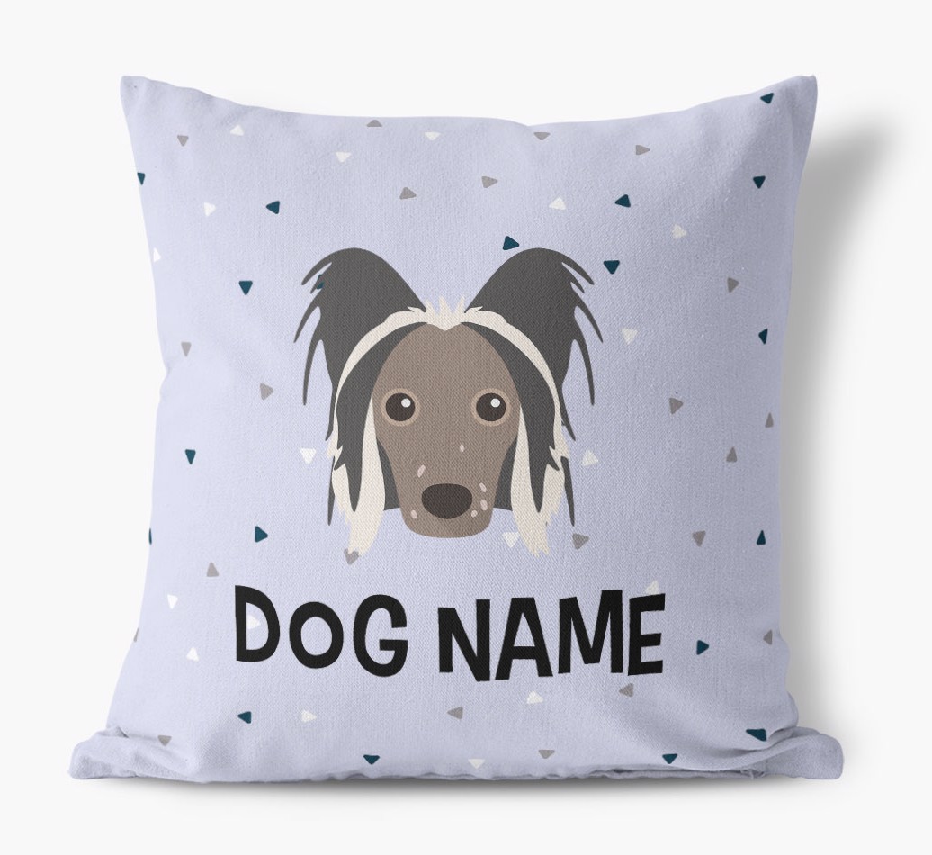 Triangle Pattern with {dogsName}'s Icon: Personalised Canvas Cushion