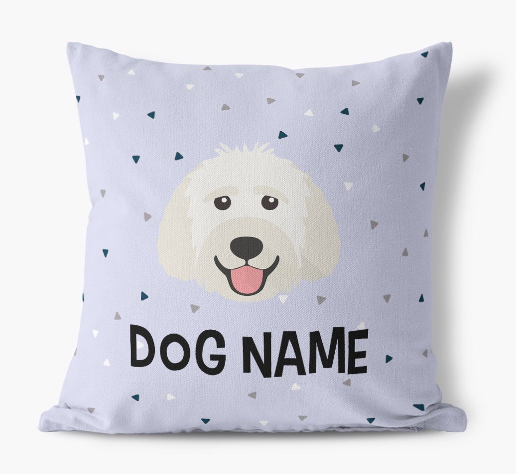 Triangle Pattern with {dogsName}'s Icon: Personalised Canvas Cushion