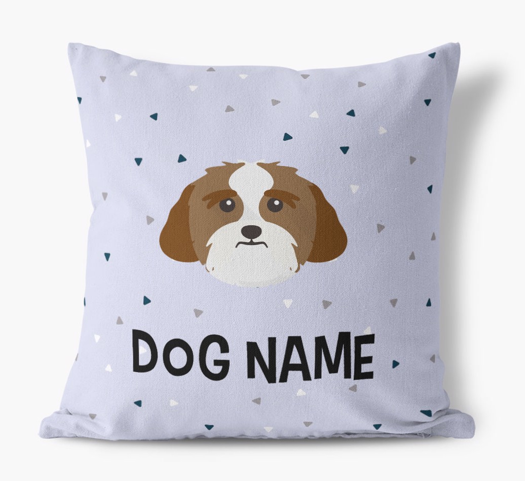 Triangle Pattern with {dogsName}'s Icon: Personalised Canvas Cushion