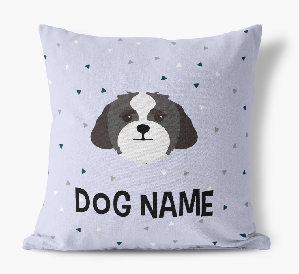Triangle Pattern with {dogsName}'s Icon: Personalised Canvas Cushion