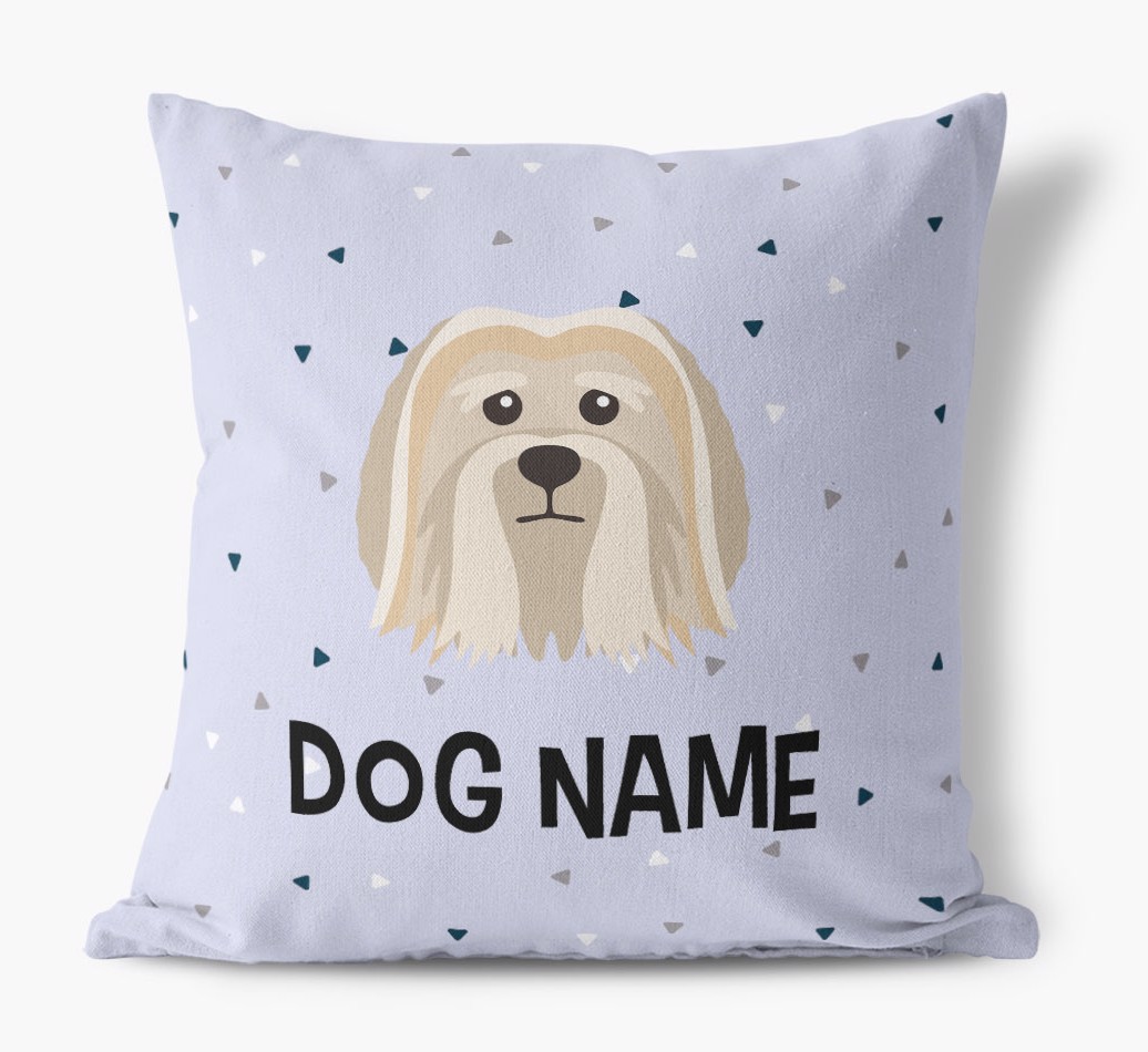 Triangle Pattern with {dogsName}'s Icon: Personalised Canvas Cushion