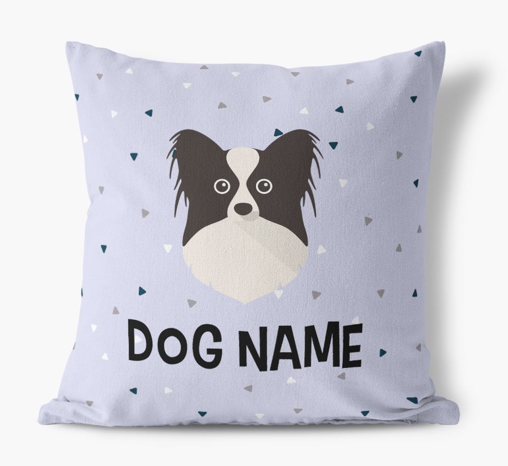 Triangle Pattern with {dogsName}'s Icon: Personalised Canvas Cushion