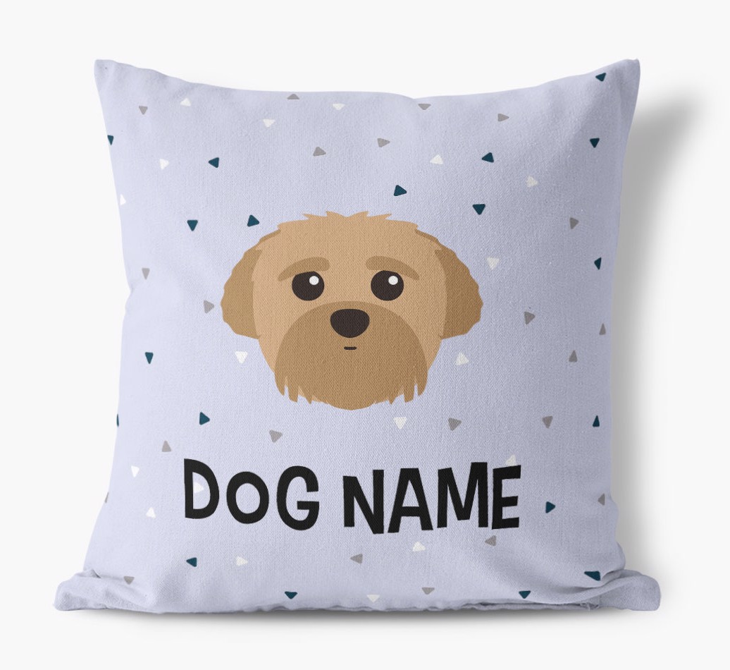 Triangle Pattern with {dogsName}'s Icon: Personalised Canvas Cushion