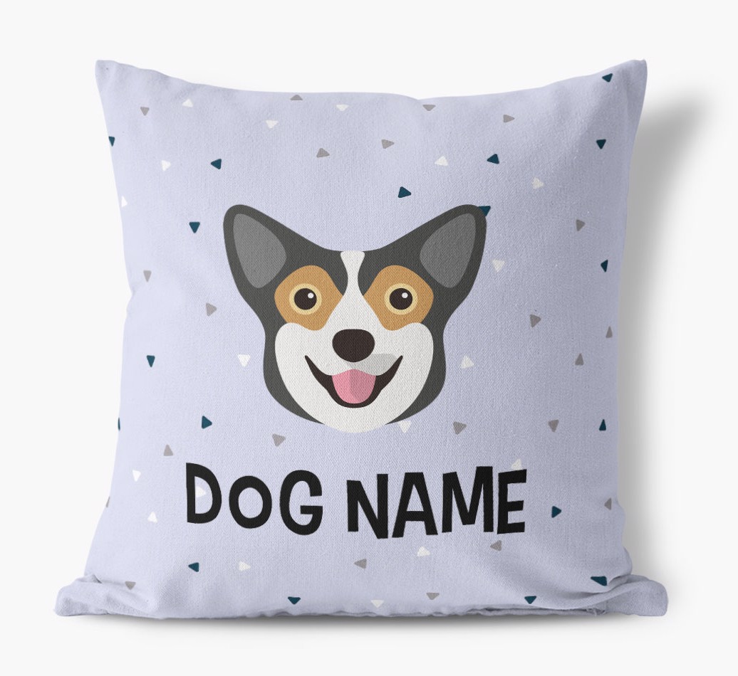 Triangle Pattern with {dogsName}'s Icon: Personalised Canvas Cushion