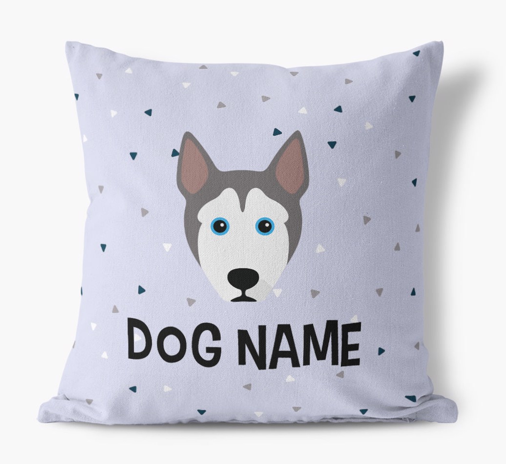 Triangle Pattern with {dogsName}'s Icon: Personalised Canvas Cushion
