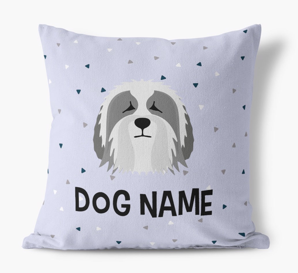 Triangle Pattern with {dogsName}'s Icon: Personalised Canvas Cushion