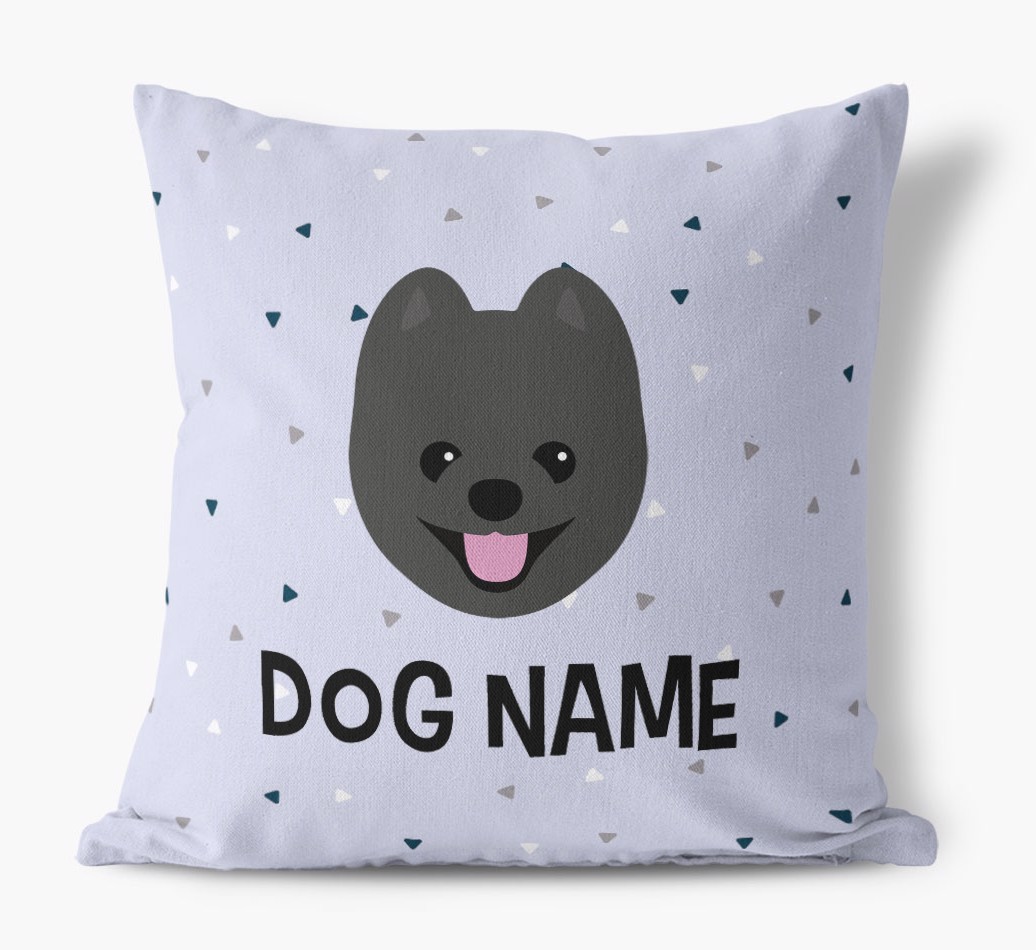 Triangle Pattern with {dogsName}'s Icon: Personalised Canvas Cushion