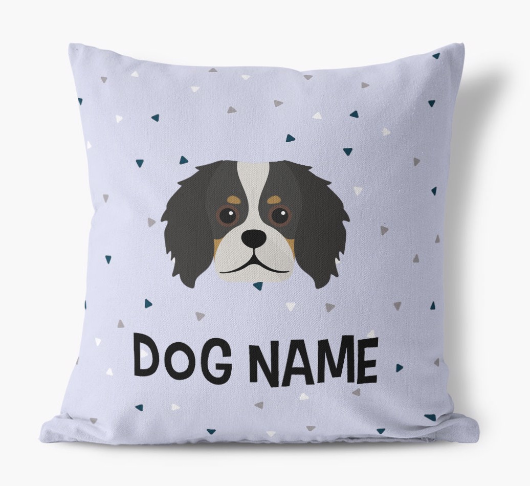 Triangle Pattern with {dogsName}'s Icon: Personalised Canvas Cushion