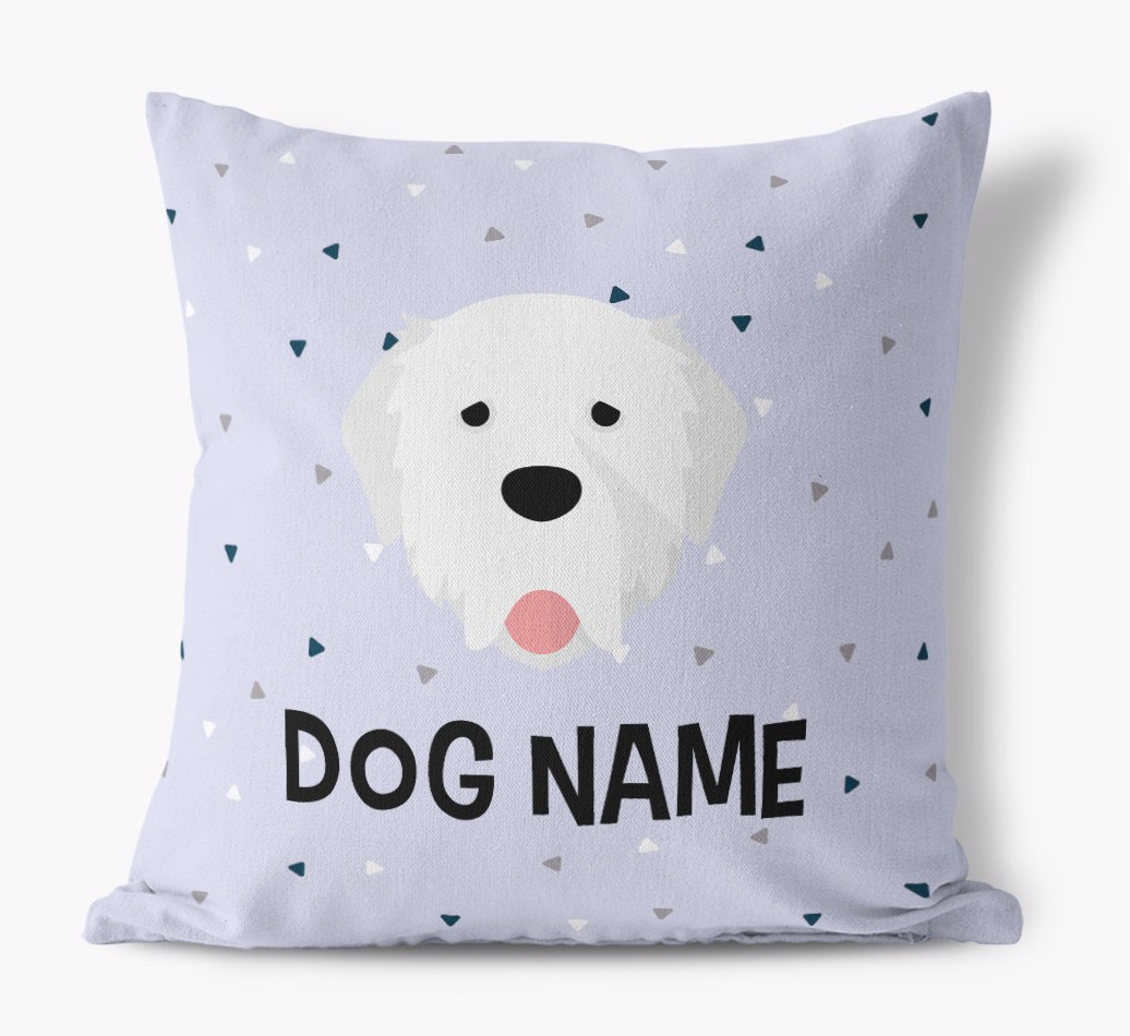 Triangle Pattern with {dogsName}'s Icon: Personalised Canvas Cushion