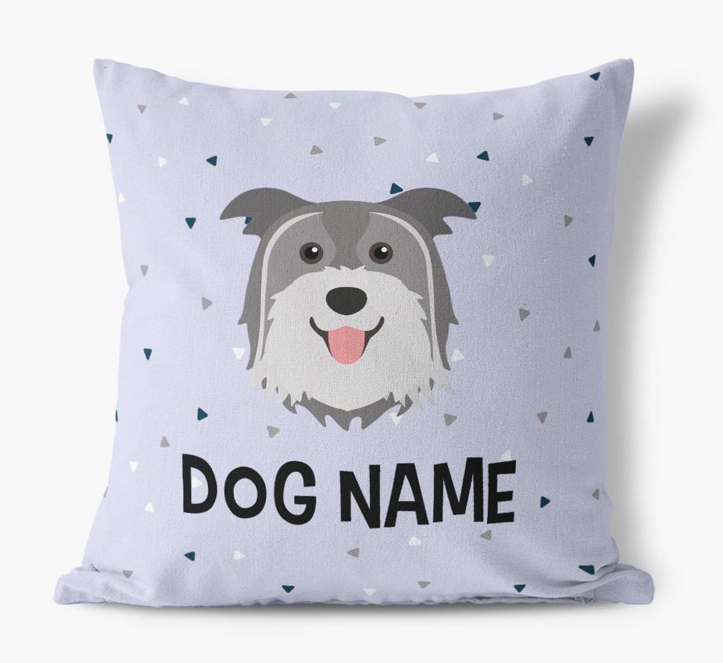 Triangle Pattern with {dogsName}'s Icon: Personalised Canvas Cushion