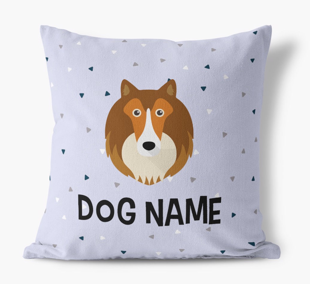 Triangle Pattern with {dogsName}'s Icon: Personalised Canvas Cushion