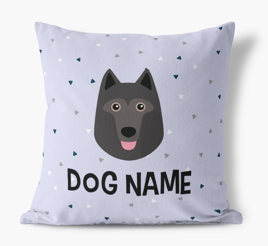 Triangle Pattern with {dogsName}'s Icon: Personalised Canvas Cushion