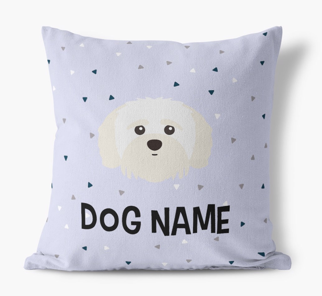 Triangle Pattern with {dogsName}'s Icon: Personalised Canvas Cushion
