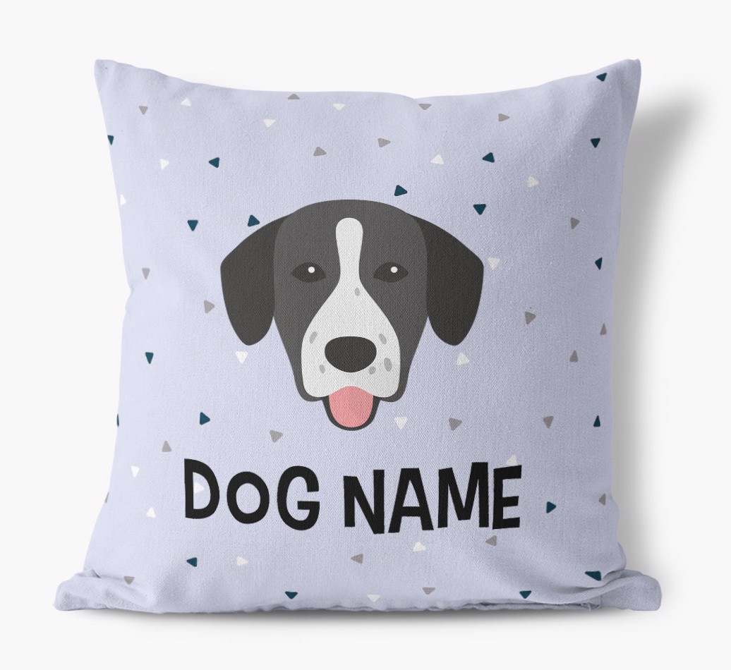 Triangle Pattern with {dogsName}'s Icon: Personalised Canvas Cushion