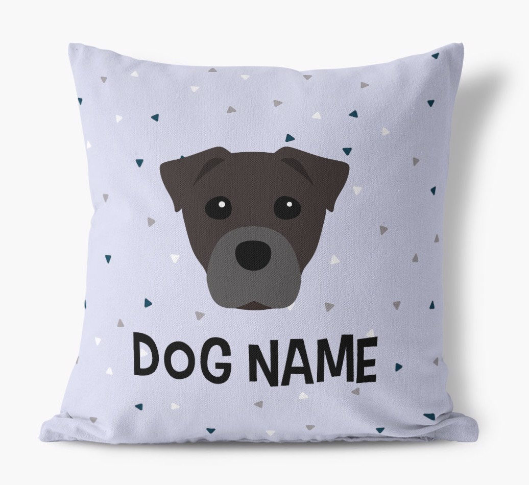Triangle Pattern with {dogsName}'s Icon: Personalised Canvas Cushion