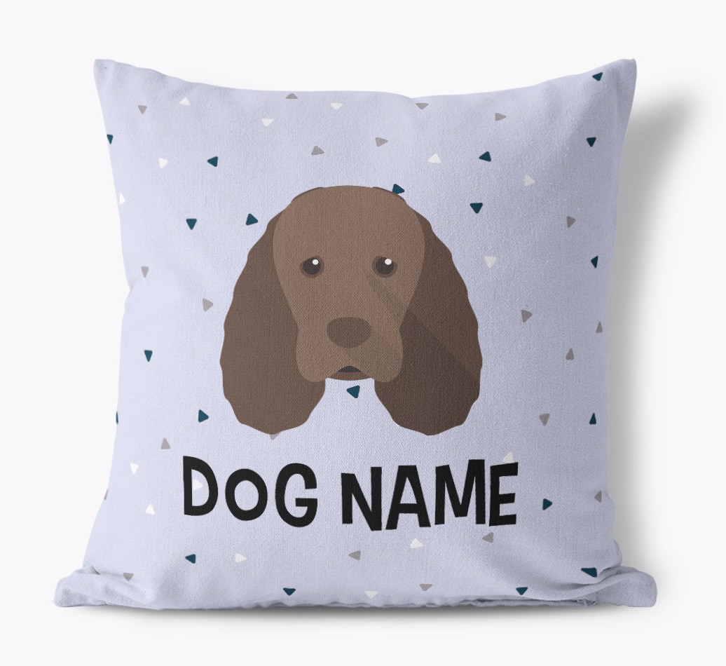 Triangle Pattern with {dogsName}'s Icon: Personalised Canvas Cushion