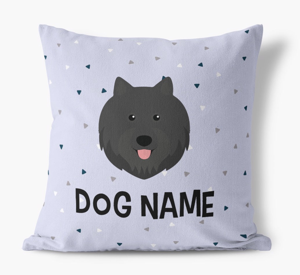 Triangle Pattern with {dogsName}'s Icon: Personalised Canvas Cushion