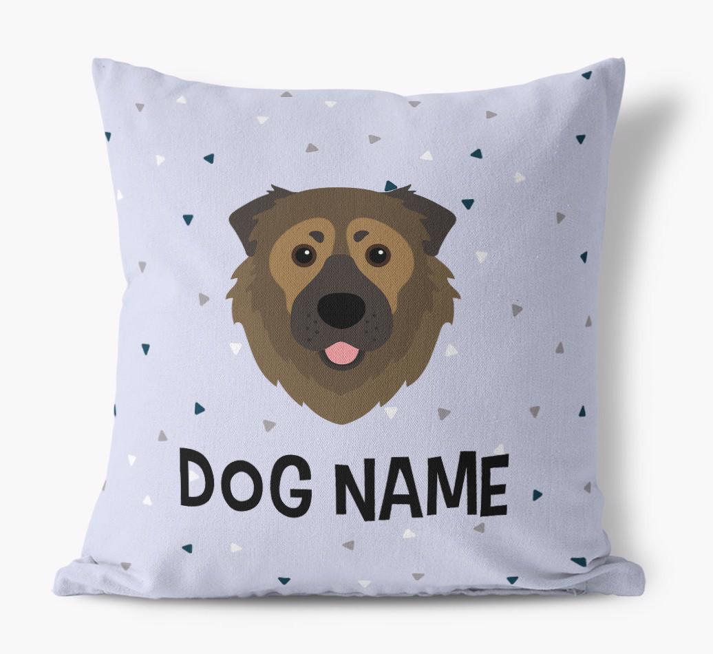 Triangle Pattern with {dogsName}'s Icon: Personalized Canvas Pillow
