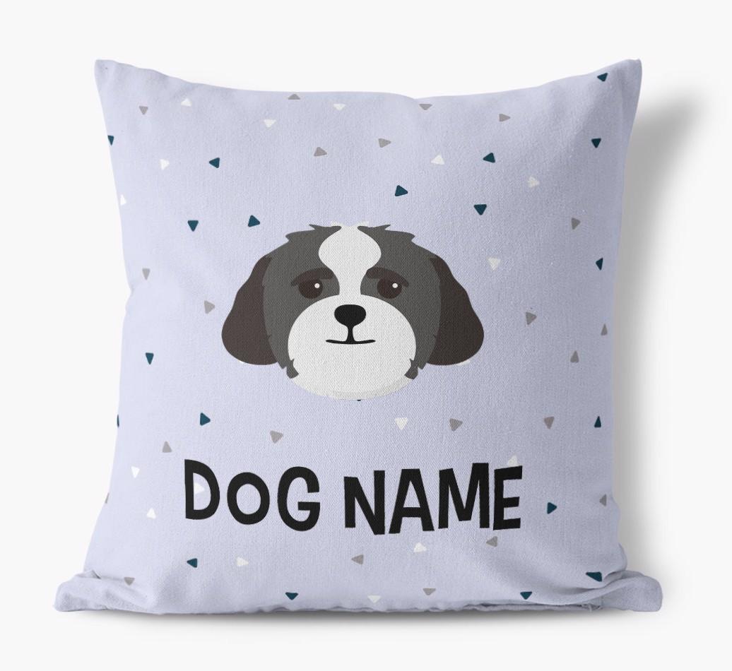 Triangle Pattern with {dogsName}'s Icon: Personalized Canvas Pillow