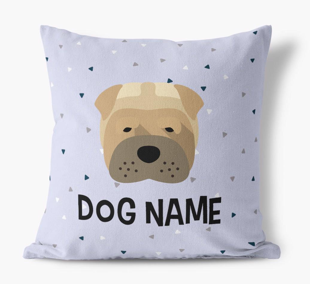 Triangle Pattern with {dogsName}'s Icon: Personalized Canvas Pillow
