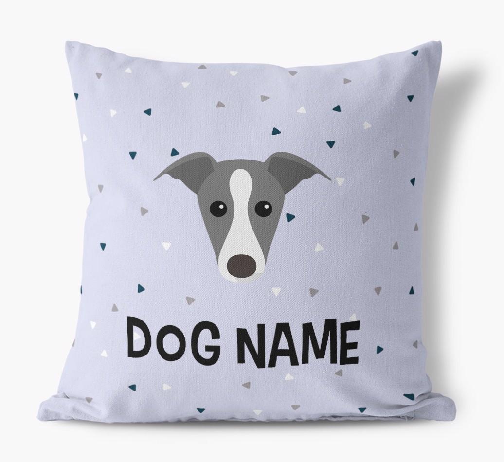 Triangle Pattern with {dogsName}'s Icon: Personalised Canvas Cushion