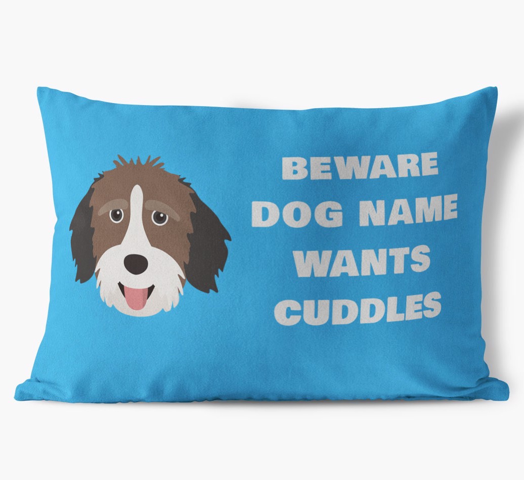 Beware of Cuddles: Personalized {breedFullName} Soft Touch Pillow